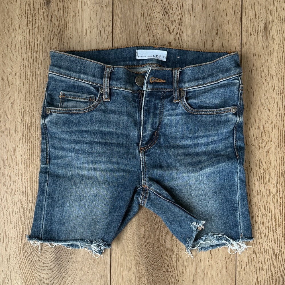 LOFT Frayed Hem Denim Cutoff Shorts - Blue Wash